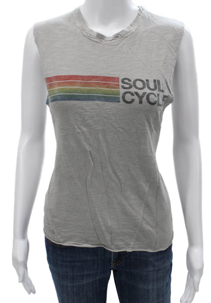 Aviator Nation Women Sleeveless Gray Modal Graphic Tank Fitness Size M