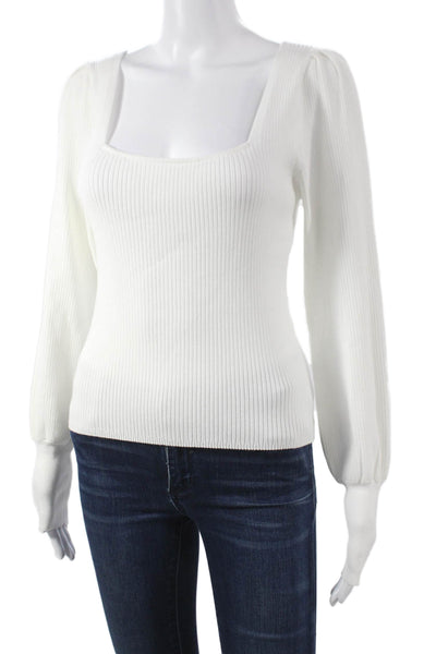 Lilla P Women Basic Viscose White Square Neck Long Sleeve Blouse Size M