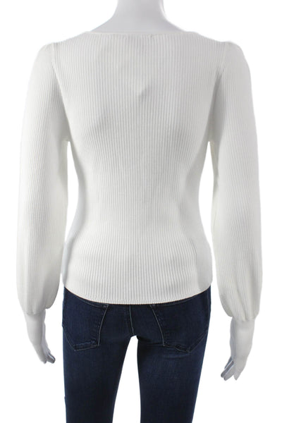 Lilla P Women Basic Viscose White Square Neck Long Sleeve Blouse Size M