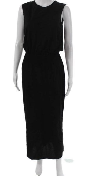 Theory Womens Black Maxi Dress Sleeveless Cotton Round Neck Pullover Size M