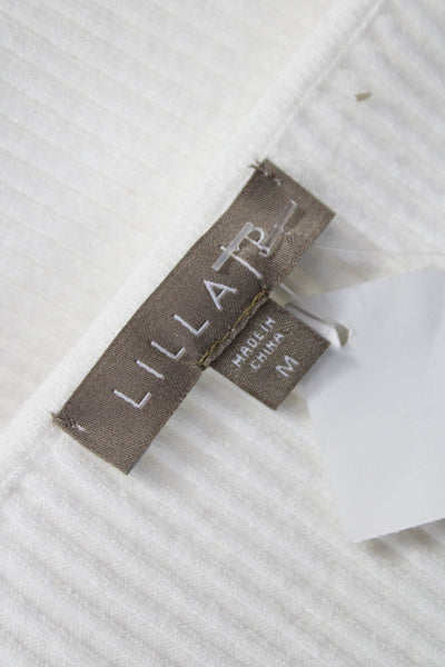 Lilla P Women Basic Viscose White Square Neck Long Sleeve Blouse Size M