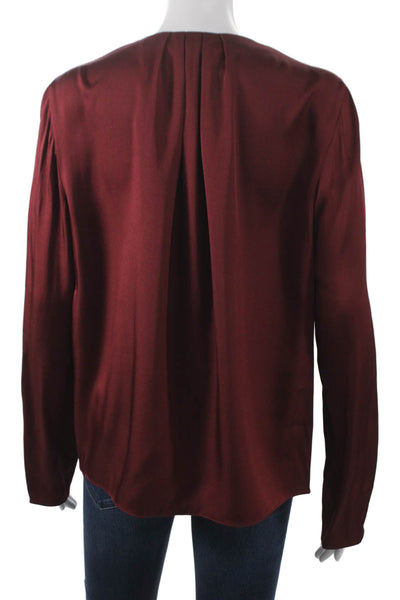 Vince Women Silk V-Neck Long Sleeve Blouse Red Pullover Size S