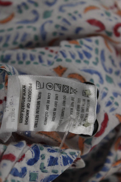 Anokhi Women Tunic Button-Up Multicolor Geometric Cotton Short Sleeve Size L
