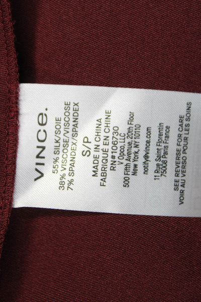 Vince Women Silk V-Neck Long Sleeve Blouse Red Pullover Size S