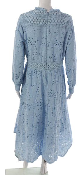 Madison Young Women Fit & Flare Blue Floral V-Neck Long Sleeve Dress Size L