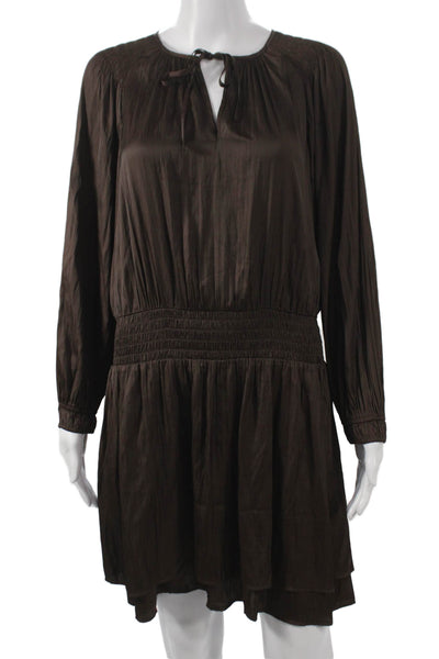 Rails Womens Shift Dress Brown V Neck Long Sleeve Mini Size M