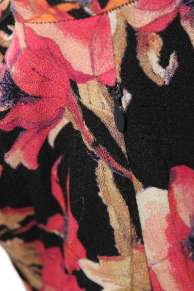 Free People Women Fit & Flare Black Floral V-Neck Long Sleeve Mini Dress Size 8