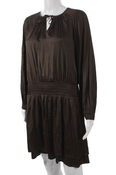 Rails Womens Shift Dress Brown V Neck Long Sleeve Mini Size M