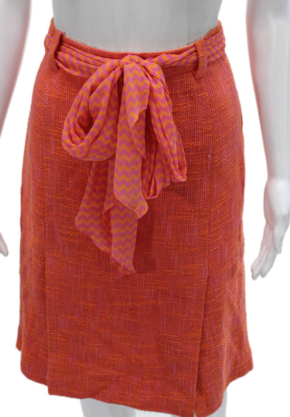 Tuleh Womens Straight Pencil Tweed Geometric Tie Waist Knee Length Skirt Size S