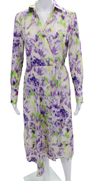 Scoop Womens Multicolor Tie Dye Long Sleeve Collared Wrap Dress Maxi Size XS