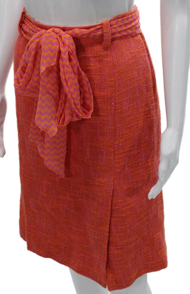 Tuleh Womens Straight Pencil Tweed Geometric Tie Waist Knee Length Skirt Size S