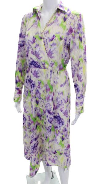 Scoop Womens Multicolor Tie Dye Long Sleeve Collared Wrap Dress Maxi Size XS
