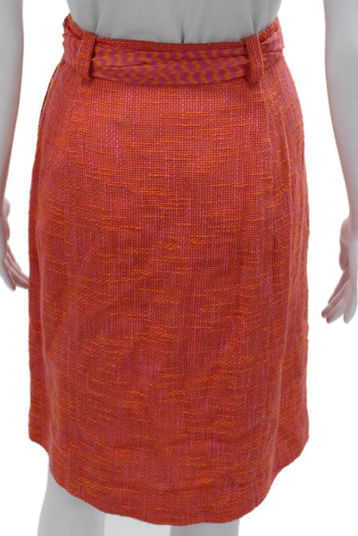 Tuleh Womens Straight Pencil Tweed Geometric Tie Waist Knee Length Skirt Size S