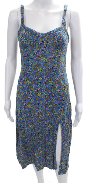 Zara Women Maxi Floral Sweetheart Sleeveless Blue Dress Polyester Zip Size S