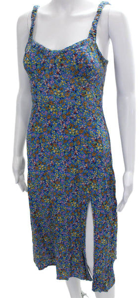 Zara Women Maxi Floral Sweetheart Sleeveless Blue Dress Polyester Zip Size S