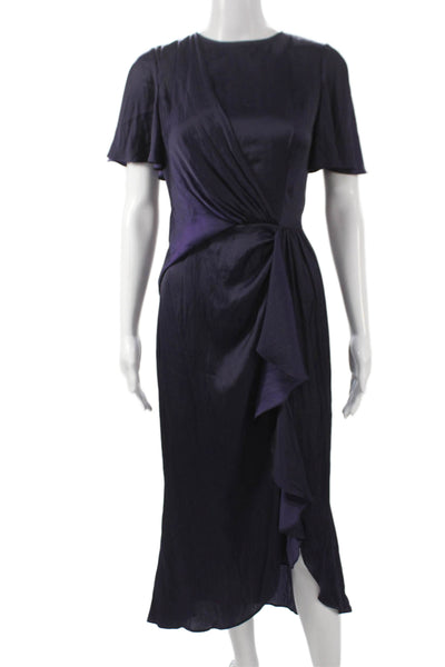 Shoshanna Womens Wrap Dress Purple Mid-Calf Zip Short Sleeve Polyester Size 0
