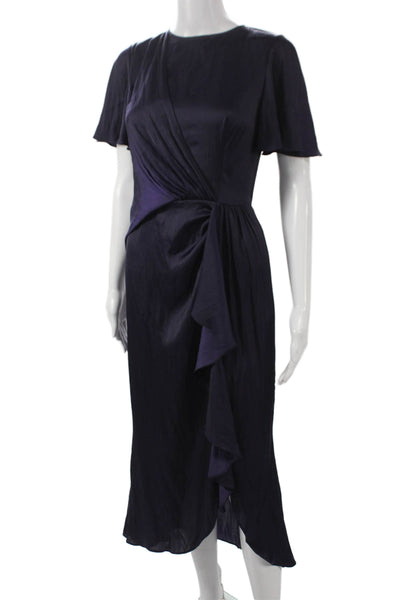 Shoshanna Womens Wrap Dress Purple Mid-Calf Zip Short Sleeve Polyester Size 0