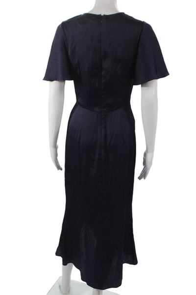 Shoshanna Womens Wrap Dress Purple Mid-Calf Zip Short Sleeve Polyester Size 0