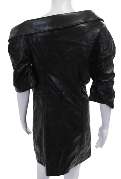 Cinq A Sept Women Jacket Dress Faux Leather Black Off Shoulder Knee Size 6