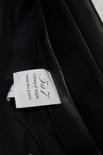 Cinq A Sept Women Jacket Dress Faux Leather Black Off Shoulder Knee Size 6