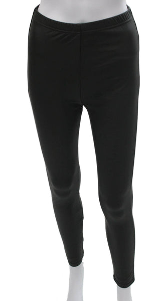 Plush Women Ankle Leggings Black Polyurethane Size S