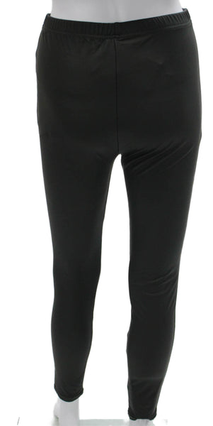 Plush Women Ankle Leggings Black Polyurethane Size S