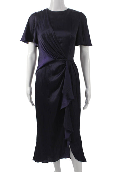 Shoshanna Women Wrap Dress Purple Mid-Calf Short Sleeve Round Neck Size 4