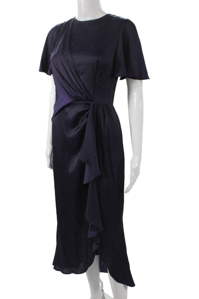 Shoshanna Women Wrap Dress Purple Mid-Calf Short Sleeve Round Neck Size 4
