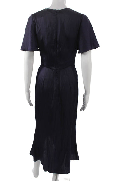 Shoshanna Women Wrap Dress Purple Mid-Calf Short Sleeve Round Neck Size 4