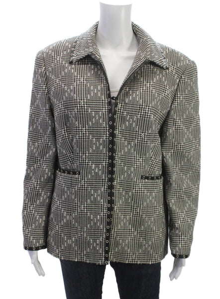 Escada Womens Black Wool Check Blazer Zip Size 44