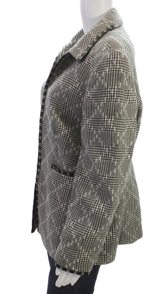 Escada Womens Black Wool Check Blazer Zip Size 44