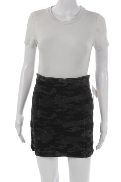 Free People Women Black Camo Cotton Straight Pencil Skirt Short Zip Size 0