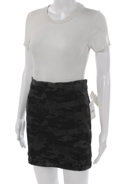 Free People Women Black Camo Cotton Straight Pencil Skirt Short Zip Size 0