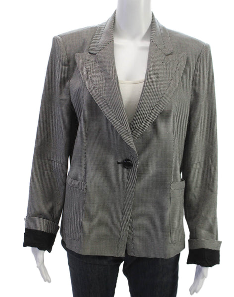 Armani Collezioni Womens Black Wool Check Blazer Long Sleeve Size 16