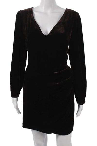 Paige Womens Bodycon Dress Brown V-Neck Long Sleeve Knee Length Size 8