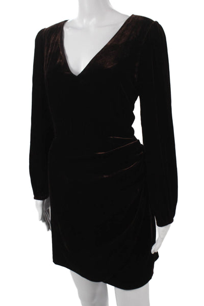 Paige Womens Bodycon Dress Brown V-Neck Long Sleeve Knee Length Size 8