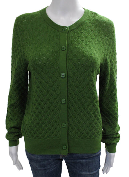 Tara Jarmon Womens Green Merino Wool Round Neck Cardigan Long Sleeve Size S