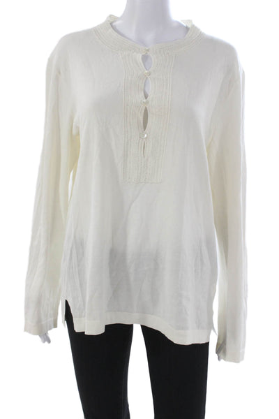 Michael Kors Women Tunic Blouse White Cotton Henley Long Sleeve Button Size S