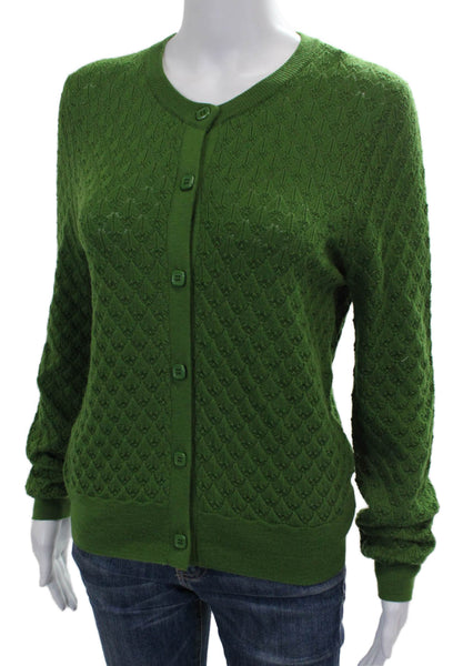 Tara Jarmon Womens Green Merino Wool Round Neck Cardigan Long Sleeve Size S