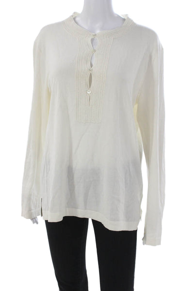 Michael Kors Women Tunic Blouse White Cotton Henley Long Sleeve Button Size S