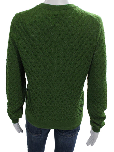 Tara Jarmon Womens Green Merino Wool Round Neck Cardigan Long Sleeve Size S