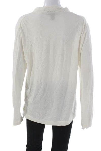 Michael Kors Women Tunic Blouse White Cotton Henley Long Sleeve Button Size S