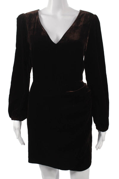 Paige Womens Wrap Dress Brown Velvet V Neck Long Sleeve Knee Length Size 10