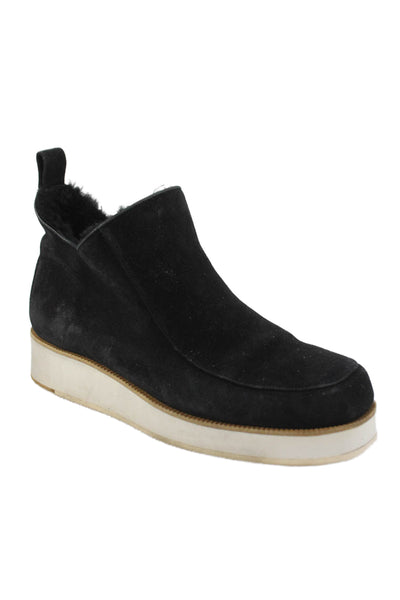 Gabriela Hearst Womens Slip On Shearling Lined Suede Sneakers Black White 39