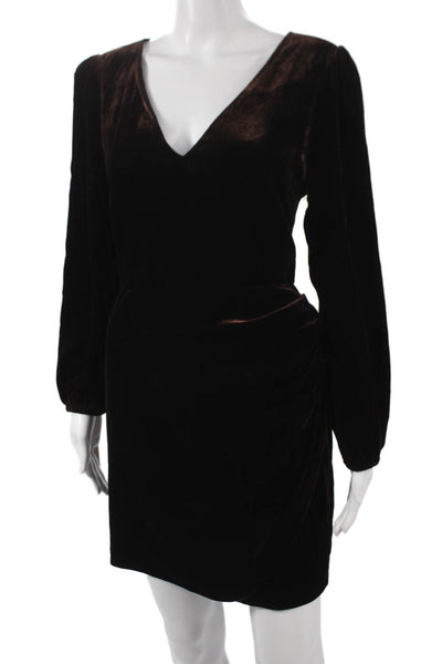 Paige Womens Wrap Dress Brown Velvet V Neck Long Sleeve Knee Length Size 10