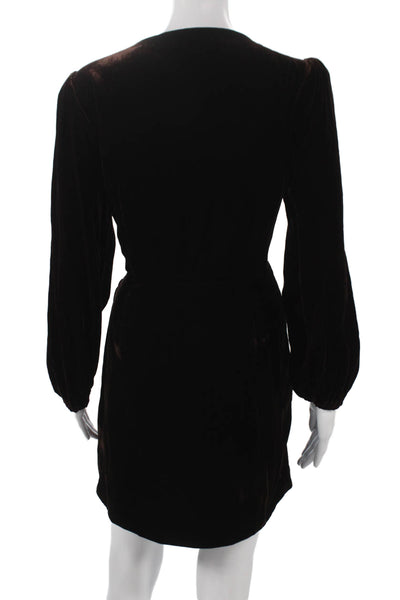 Paige Womens Wrap Dress Brown Velvet V Neck Long Sleeve Knee Length Size 10