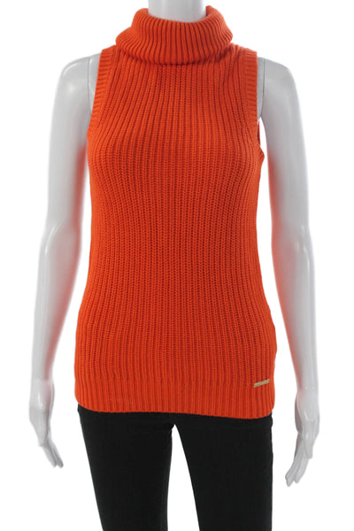 Michael Michael Kors Women Sleeveless Turtleneck Sweater Vest Orange Size S