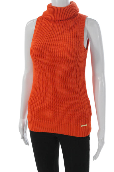 Michael Michael Kors Women Sleeveless Turtleneck Sweater Vest Orange Size S
