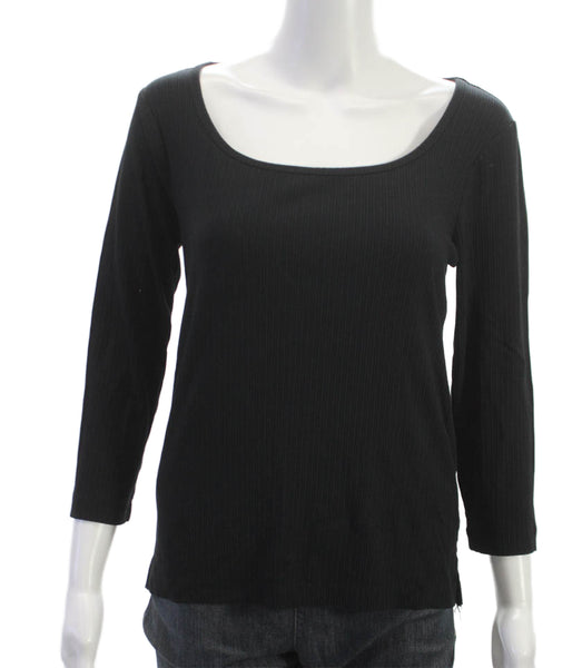 Spanx Women Basic Scoop Neck Rayon 3/4 Sleeve T-Shirt Black Size M