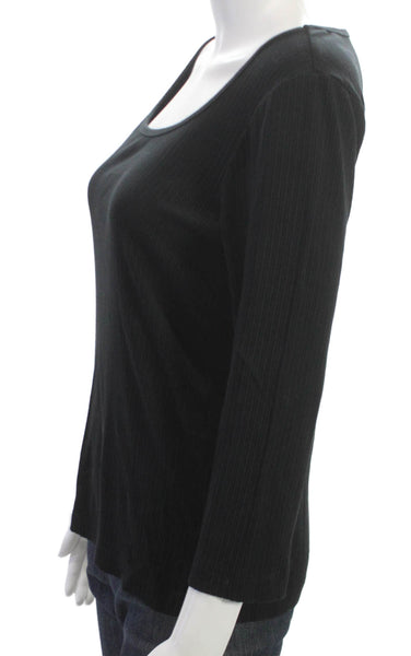 Spanx Women Basic Scoop Neck Rayon 3/4 Sleeve T-Shirt Black Size M